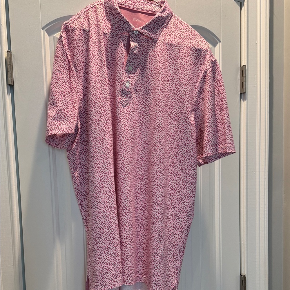 johnnie-O Pink and White Patterned Polo Shirt